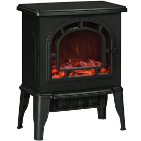 HOMCOM 18" Electric Fireplace Stove, Freestanding Fireplace Heater with Realistic LED Flame, Adjustable Temperature, Overheat Protection, 750W/1500W